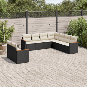 vidaXL 9-delige Loungeset met kussens poly rattan zwart