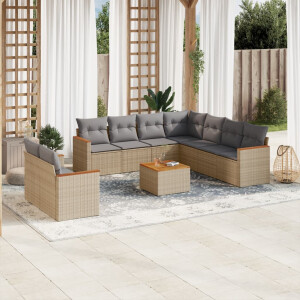 vidaXL 10-delige Loungeset met kussens poly rattan beige