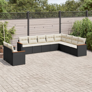 vidaXL 10-delige Loungeset met kussens poly rattan zwart