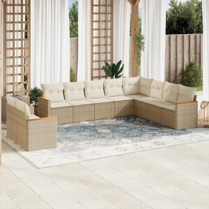 vidaXL 10-delige Loungeset met kussens poly rattan beige