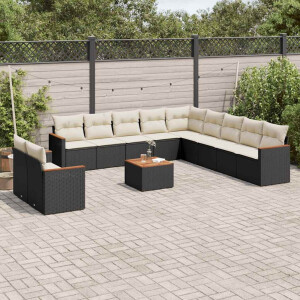 vidaXL 12-delige Loungeset met kussens poly rattan zwart