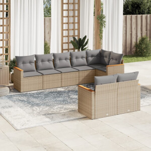 vidaXL 8-delige Loungeset met kussens poly rattan beige