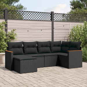 vidaXL 6-delige Loungeset met kussens poly rattan zwart