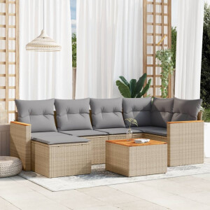 vidaXL 7-delige Loungeset met kussens poly rattan beige