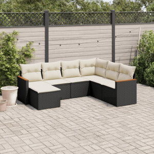 vidaXL 7-delige Loungeset met kussens poly rattan zwart