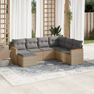 vidaXL 7-delige Loungeset met kussens poly rattan beige