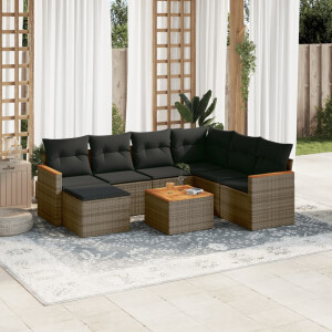 vidaXL 8-delige Loungeset met kussens poly rattan grijs