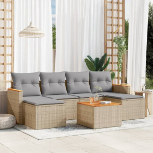 vidaXL 7-delige Loungeset met kussens poly rattan beige