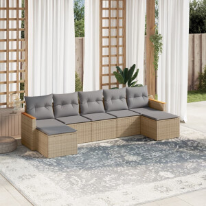 vidaXL 7-delige Loungeset met kussens poly rattan beige