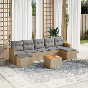 vidaXL 8-delige Loungeset met kussens poly rattan beige