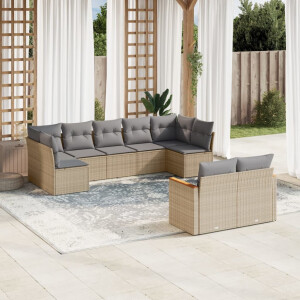 vidaXL 9-delige Loungeset met kussens poly rattan beige
