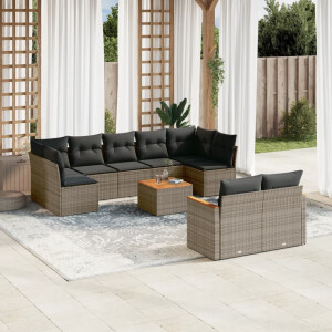 vidaXL 10-delige Loungeset met kussens poly rattan grijs