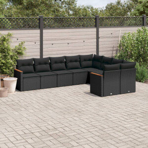 vidaXL 9-delige Loungeset met kussens poly rattan zwart