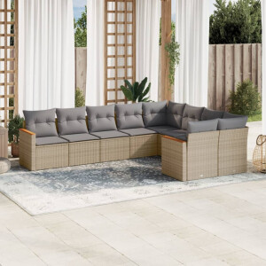 vidaXL 9-delige Loungeset met kussens poly rattan beige