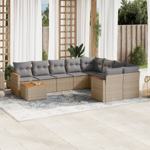 vidaXL 10-delige Loungeset met kussens poly rattan beige