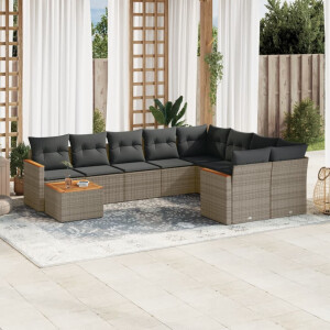 vidaXL 10-delige Loungeset met kussens poly rattan grijs