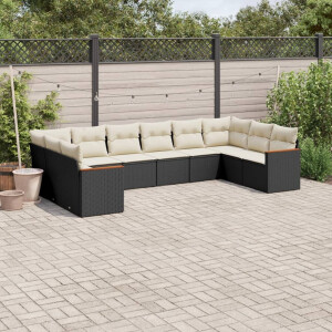 vidaXL 10-delige Loungeset met kussens poly rattan zwart