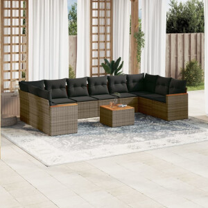 vidaXL 11-delige Loungeset met kussens poly rattan grijs