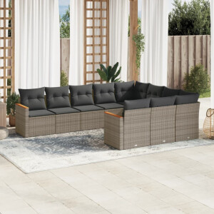 vidaXL 10-delige Loungeset met kussens poly rattan grijs