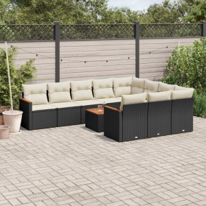 vidaXL 11-delige Loungeset met kussens poly rattan zwart