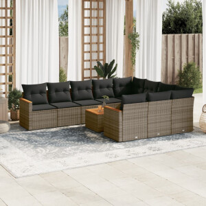 vidaXL 11-delige Loungeset met kussens poly rattan grijs