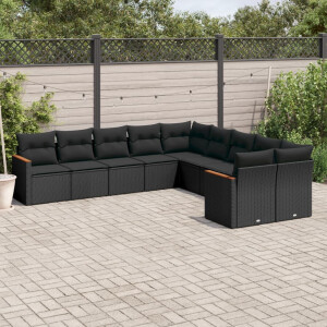 vidaXL 10-delige Loungeset met kussens poly rattan zwart