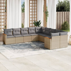 vidaXL 10-delige Loungeset met kussens poly rattan beige