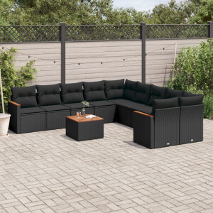 vidaXL 11-delige Loungeset met kussens poly rattan zwart