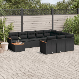 vidaXL 11-delige Loungeset met kussens poly rattan zwart