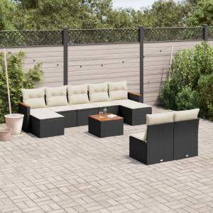 vidaXL 10-delige Loungeset met kussens poly rattan zwart