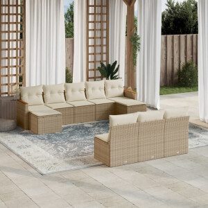 vidaXL 10-delige Loungeset met kussens poly rattan beige
