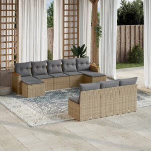 vidaXL 10-delige Loungeset met kussens poly rattan beige