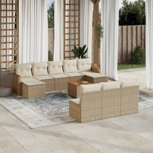 vidaXL 11-delige Tuinset met kussens poly rattan beige