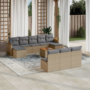 vidaXL 11-delige Tuinset met kussens poly rattan beige