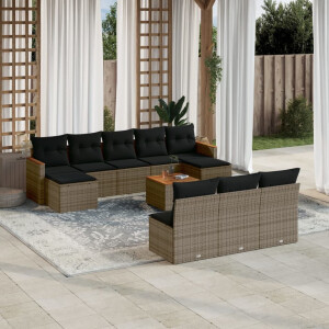 vidaXL 11-delige Loungeset met kussens poly rattan grijs