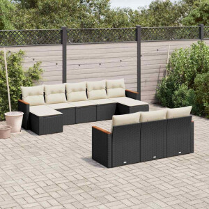 vidaXL 10-delige Loungeset met kussens poly rattan zwart