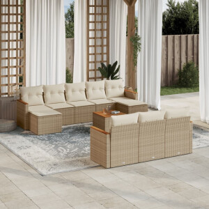 vidaXL 11-delige Tuinset met kussens poly rattan beige