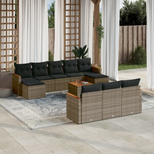 vidaXL 11-delige Loungeset met kussens poly rattan grijs