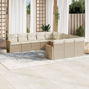 vidaXL 11-delige Tuinset met kussens poly rattan beige