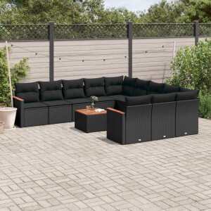 vidaXL 12-delige Loungeset met kussens poly rattan zwart