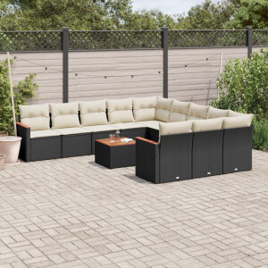 vidaXL 12-delige Loungeset met kussens poly rattan zwart