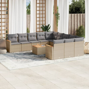 vidaXL 12-delige Loungeset met kussens poly rattan beige