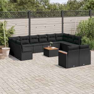 vidaXL 13-delige Loungeset met kussens poly rattan zwart