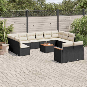 vidaXL 13-delige Loungeset met kussens poly rattan zwart
