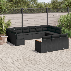 vidaXL 13-delige Loungeset met kussens poly rattan zwart