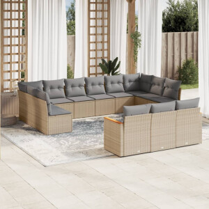 vidaXL 13-delige Loungeset met kussens poly rattan beige