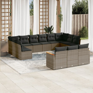 vidaXL 13-delige Loungeset met kussens poly rattan grijs