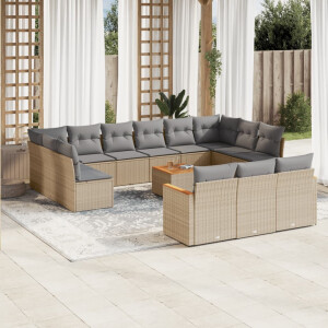 vidaXL 14-delige Loungeset met kussens poly rattan beige