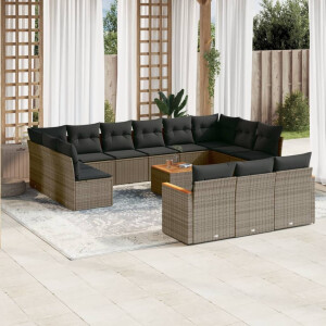 vidaXL 14-delige Loungeset met kussens poly rattan grijs