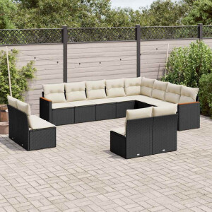 vidaXL 12-delige Loungeset met kussens poly rattan zwart